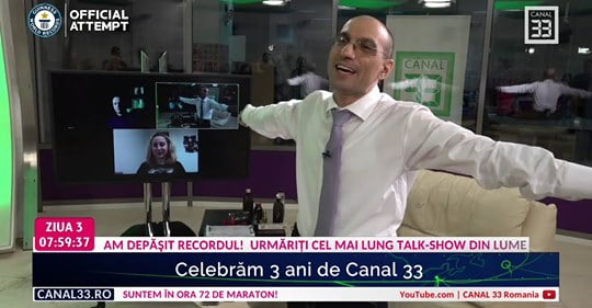 Canal 33 stabilește, la împlinirea a 3 ani, un nou record mondial pentru cel mai lung talk-show
